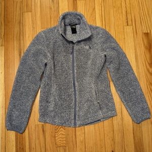 North Face Fuzzy Jacket Blue White Sweatshirt Women S/P Long Sleeve Sweater